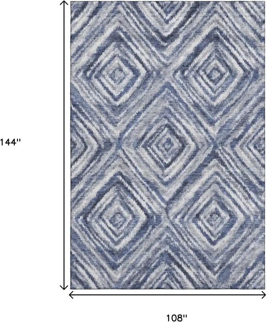 Blue Ivory And Gray Geometric Washable Area Rug With UV Protection Photo 3