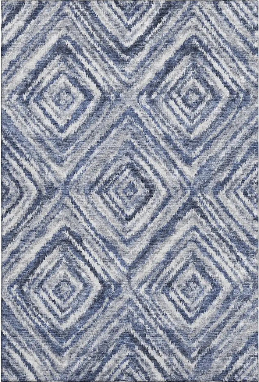 Blue Ivory And Gray Geometric Washable Area Rug With UV Protection Photo 1