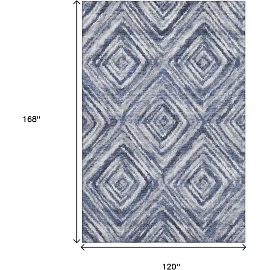 Blue Ivory And Gray Geometric Washable Area Rug With UV Protection Photo 3