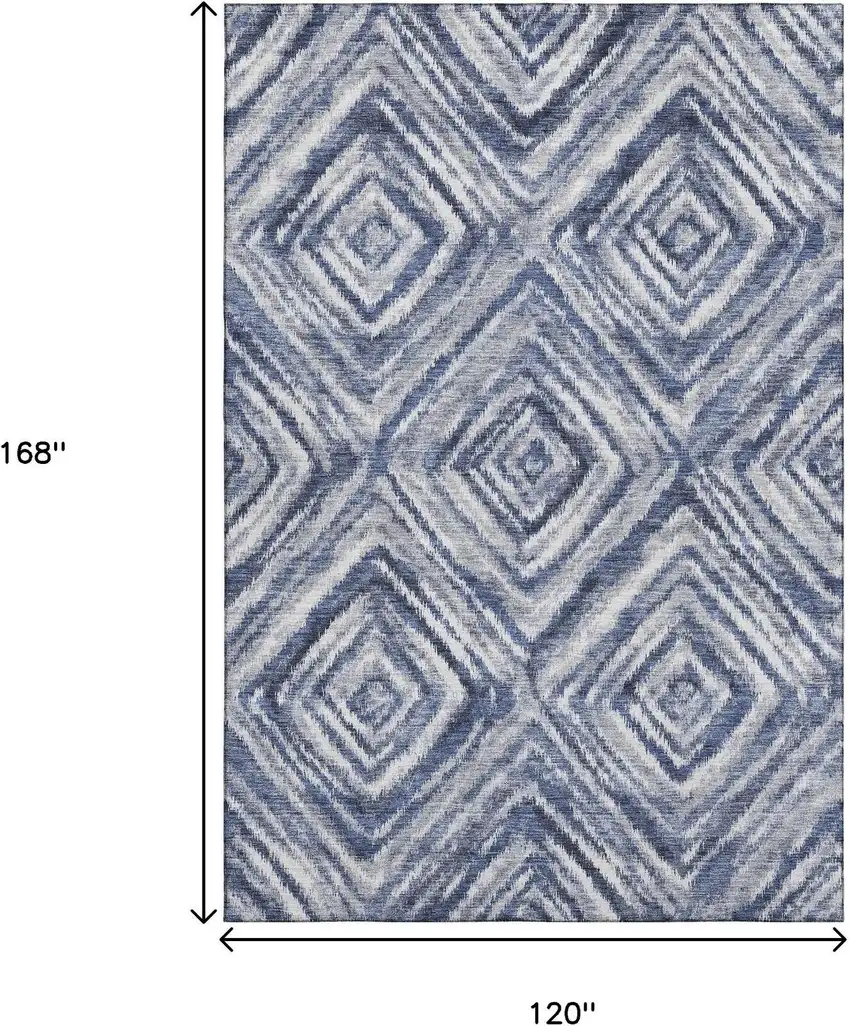 Blue Ivory And Gray Geometric Washable Area Rug With UV Protection Photo 3