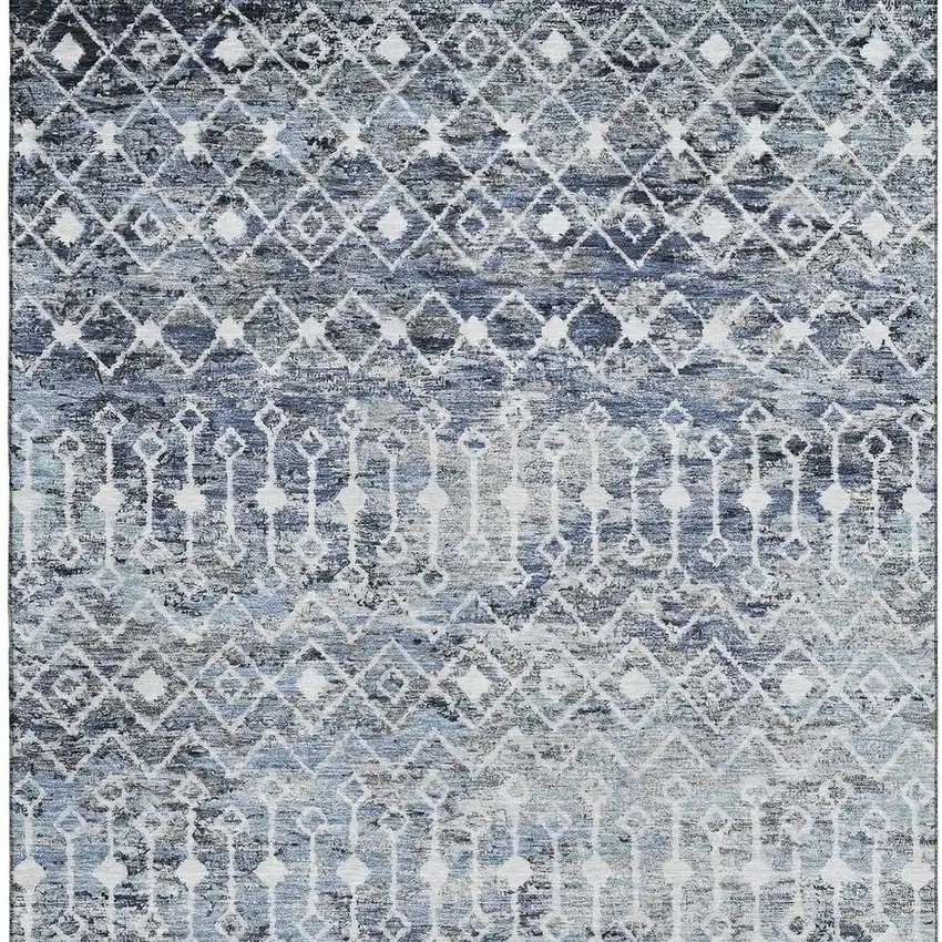 Blue Ivory And Gray Geometric Washable Area Rug With UV Protection Photo 3