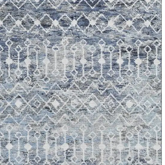 Blue Ivory And Gray Geometric Washable Area Rug With UV Protection Photo 2