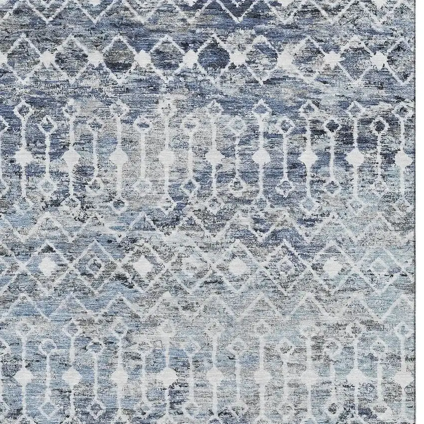 Blue Ivory And Gray Geometric Washable Area Rug With UV Protection Photo 2