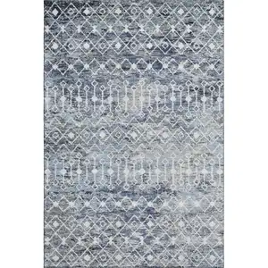 Photo of Blue Ivory And Gray Geometric Washable Area Rug With UV Protection