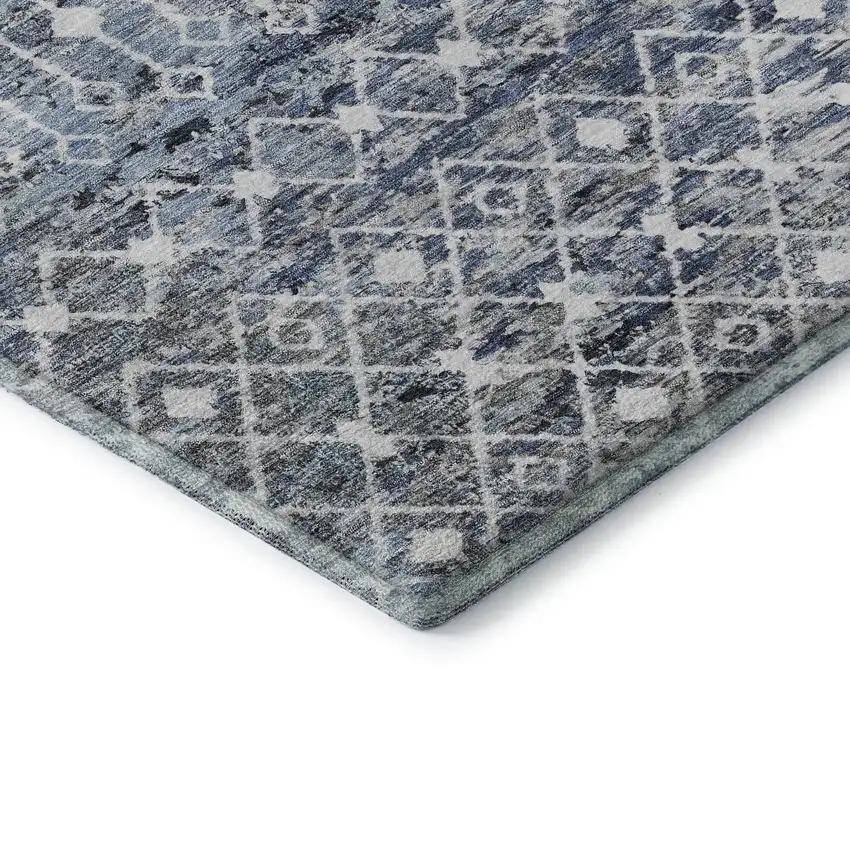 Blue Ivory And Gray Geometric Washable Area Rug With UV Protection Photo 7