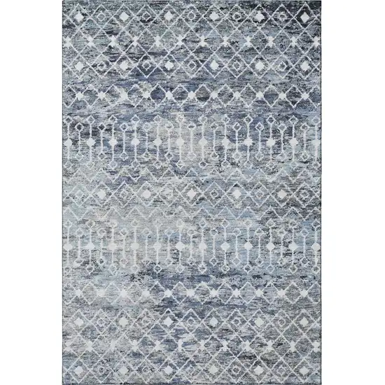 Blue Ivory And Gray Geometric Washable Area Rug With UV Protection Photo 3