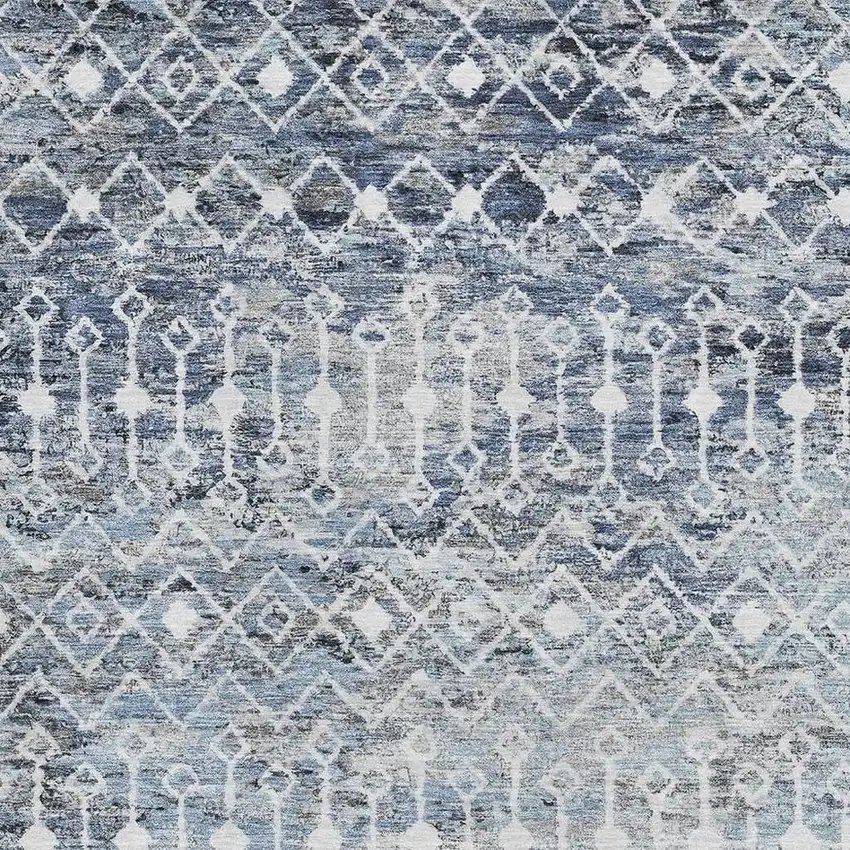 Blue Ivory And Gray Geometric Washable Area Rug With UV Protection Photo 2