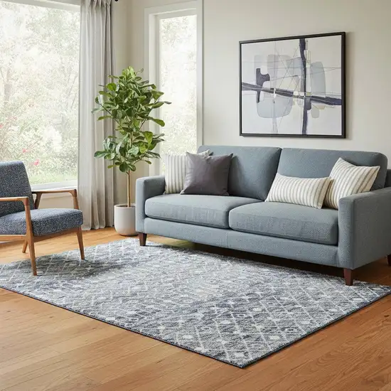 Blue Ivory And Gray Geometric Washable Area Rug With UV Protection Photo 2