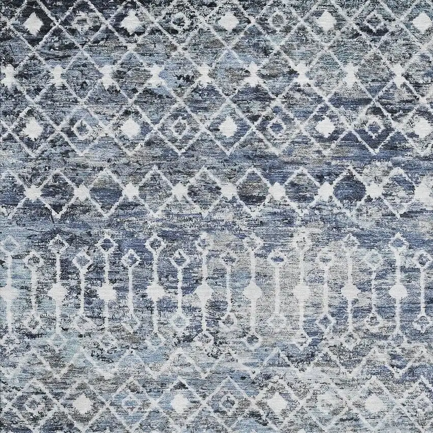 Blue Ivory And Gray Geometric Washable Area Rug With UV Protection Photo 2