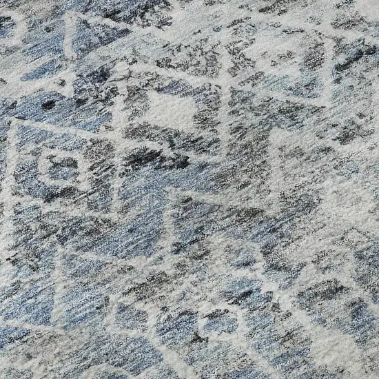 Blue Ivory And Gray Geometric Washable Area Rug With UV Protection Photo 9
