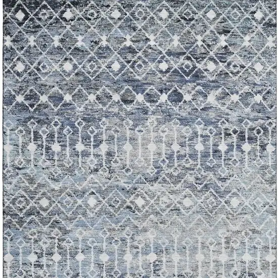 Blue Ivory And Gray Geometric Washable Area Rug With UV Protection Photo 3