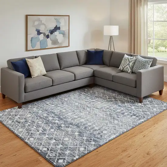 Blue Ivory And Gray Geometric Washable Area Rug With UV Protection Photo 2
