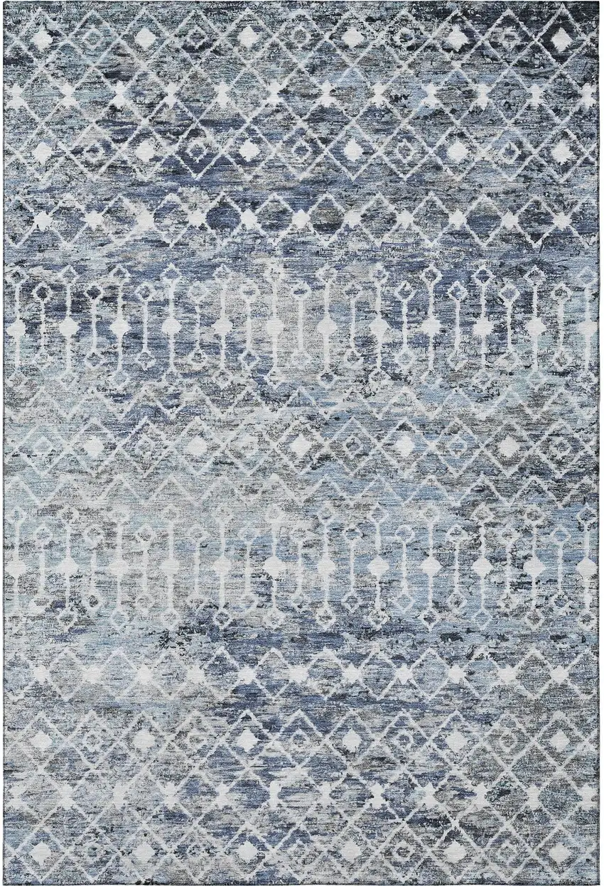 Blue Ivory And Gray Geometric Washable Area Rug With UV Protection Photo 2