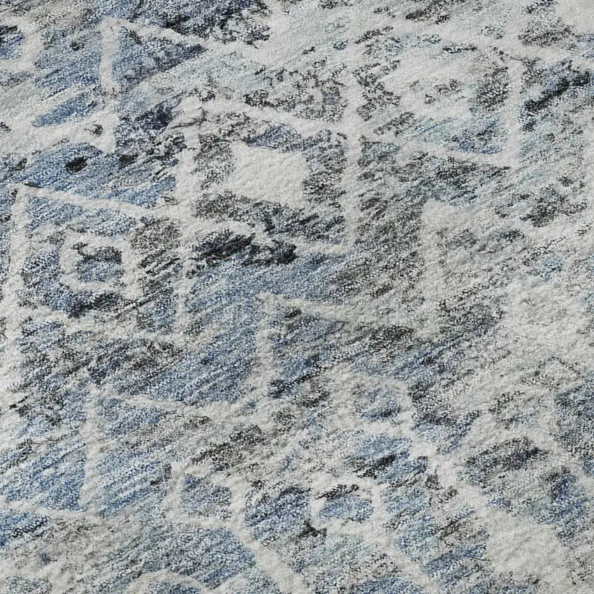 Blue Ivory And Gray Geometric Washable Area Rug With UV Protection Photo 8