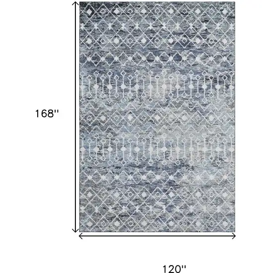 Blue Ivory And Gray Geometric Washable Area Rug With UV Protection Photo 9