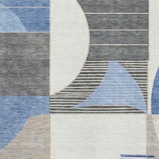 Blue Ivory And Gray Geometric Washable Area Rug With UV Protection Photo 2