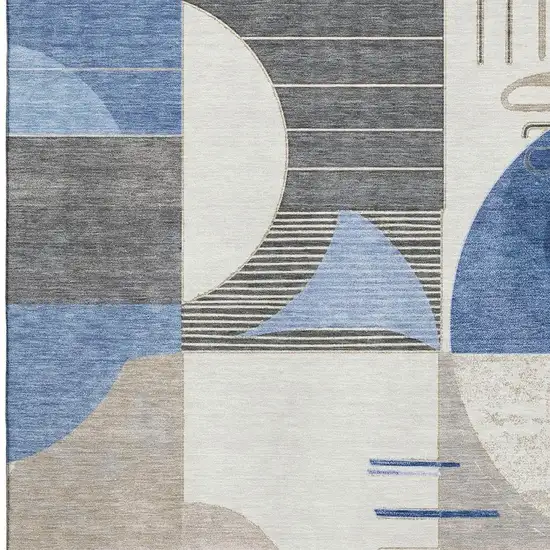 Blue Ivory And Gray Geometric Washable Area Rug With UV Protection Photo 2