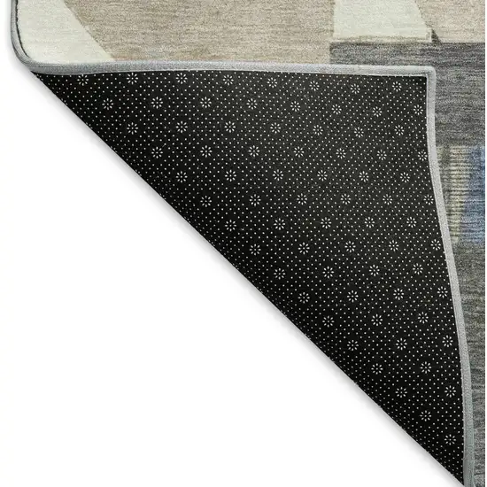 Blue Ivory And Gray Geometric Washable Area Rug With UV Protection Photo 6