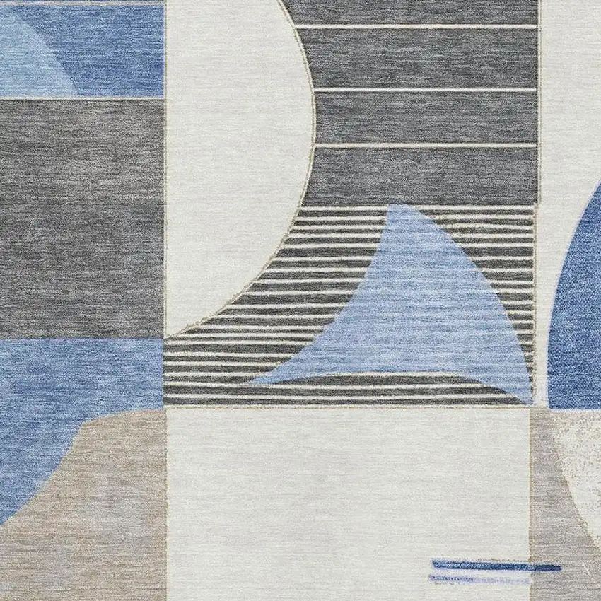 Blue Ivory And Gray Geometric Washable Area Rug With UV Protection Photo 2