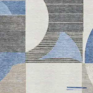 Photo of Blue Ivory And Gray Geometric Washable Area Rug With UV Protection