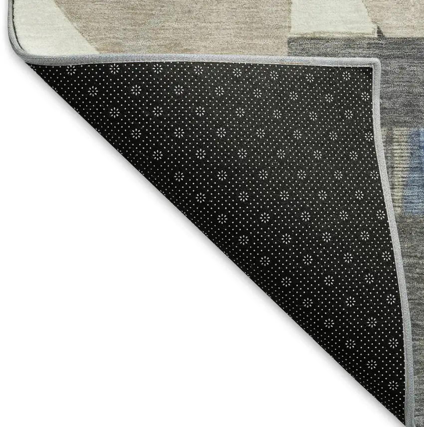 Blue Ivory And Gray Geometric Washable Area Rug With UV Protection Photo 6
