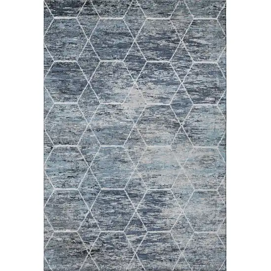 Blue Ivory And Gray Geometric Washable Area Rug With UV Protection Photo 4