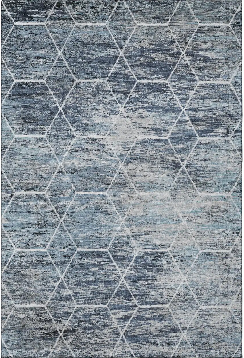 Blue Ivory And Gray Geometric Washable Area Rug With UV Protection Photo 4