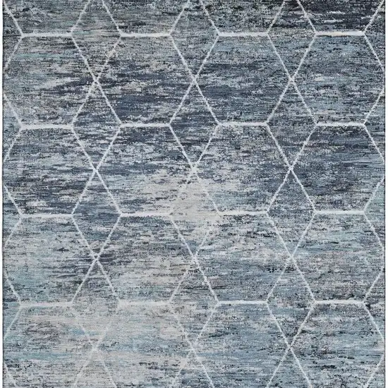 Blue Ivory And Gray Geometric Washable Area Rug With UV Protection Photo 2