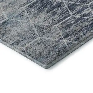 Photo of Blue Ivory And Gray Geometric Washable Area Rug With UV Protection