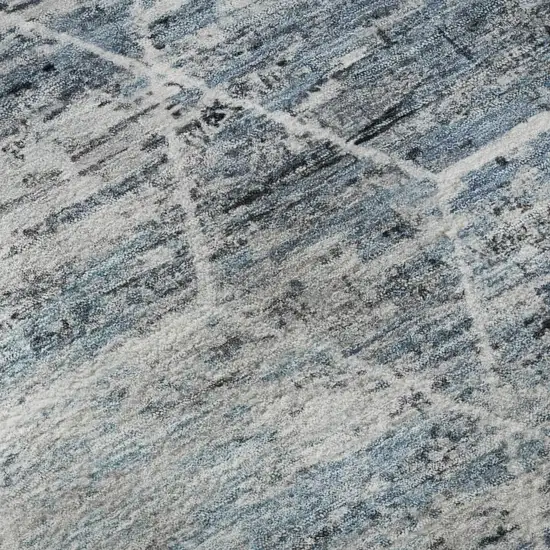 Blue Ivory And Gray Geometric Washable Area Rug With UV Protection Photo 9