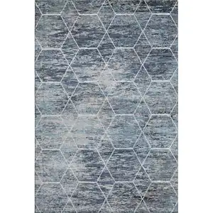 Photo of Blue Ivory And Gray Geometric Washable Area Rug With UV Protection