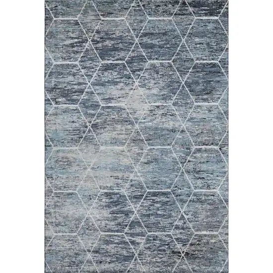Blue Ivory And Gray Geometric Washable Area Rug With UV Protection Photo 1