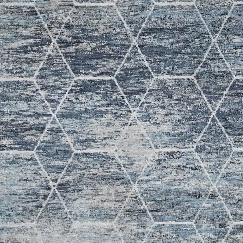 Blue Ivory And Gray Geometric Washable Area Rug With UV Protection Photo 2