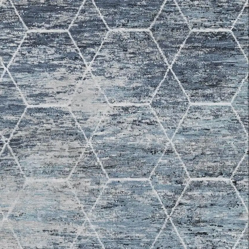 Blue Ivory And Gray Geometric Washable Area Rug With UV Protection Photo 2