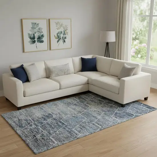 Blue Ivory And Gray Geometric Washable Area Rug With UV Protection Photo 2