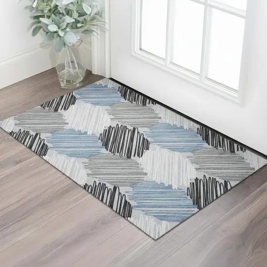 Blue Ivory And Gray Geometric Washable Area Rug With UV Protection Photo 2