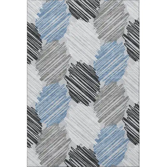 Blue Ivory And Gray Geometric Washable Area Rug With UV Protection Photo 4