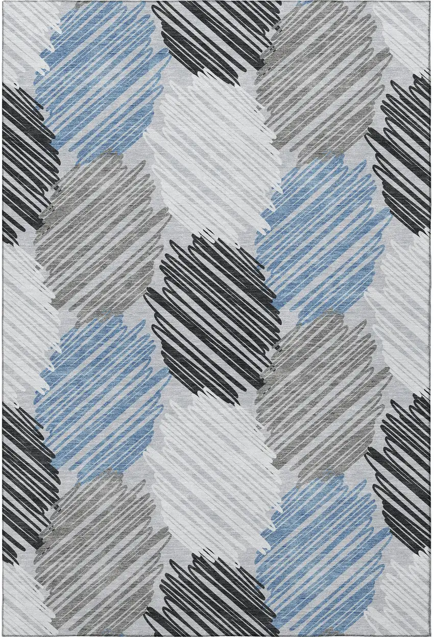 Blue Ivory And Gray Geometric Washable Area Rug With UV Protection Photo 4
