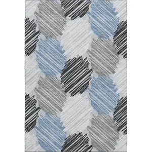 Photo of Blue Ivory And Gray Geometric Washable Area Rug With UV Protection
