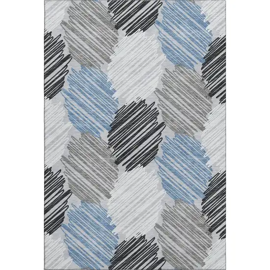 Blue Ivory And Gray Geometric Washable Area Rug With UV Protection Photo 1