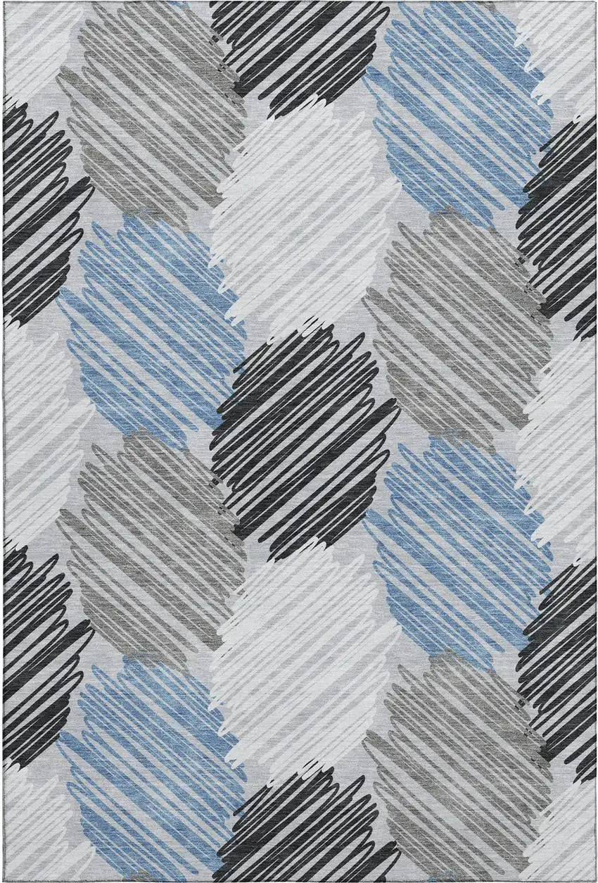 Blue Ivory And Gray Geometric Washable Area Rug With UV Protection Photo 1