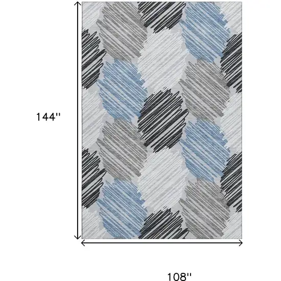 Blue Ivory And Gray Geometric Washable Area Rug With UV Protection Photo 9