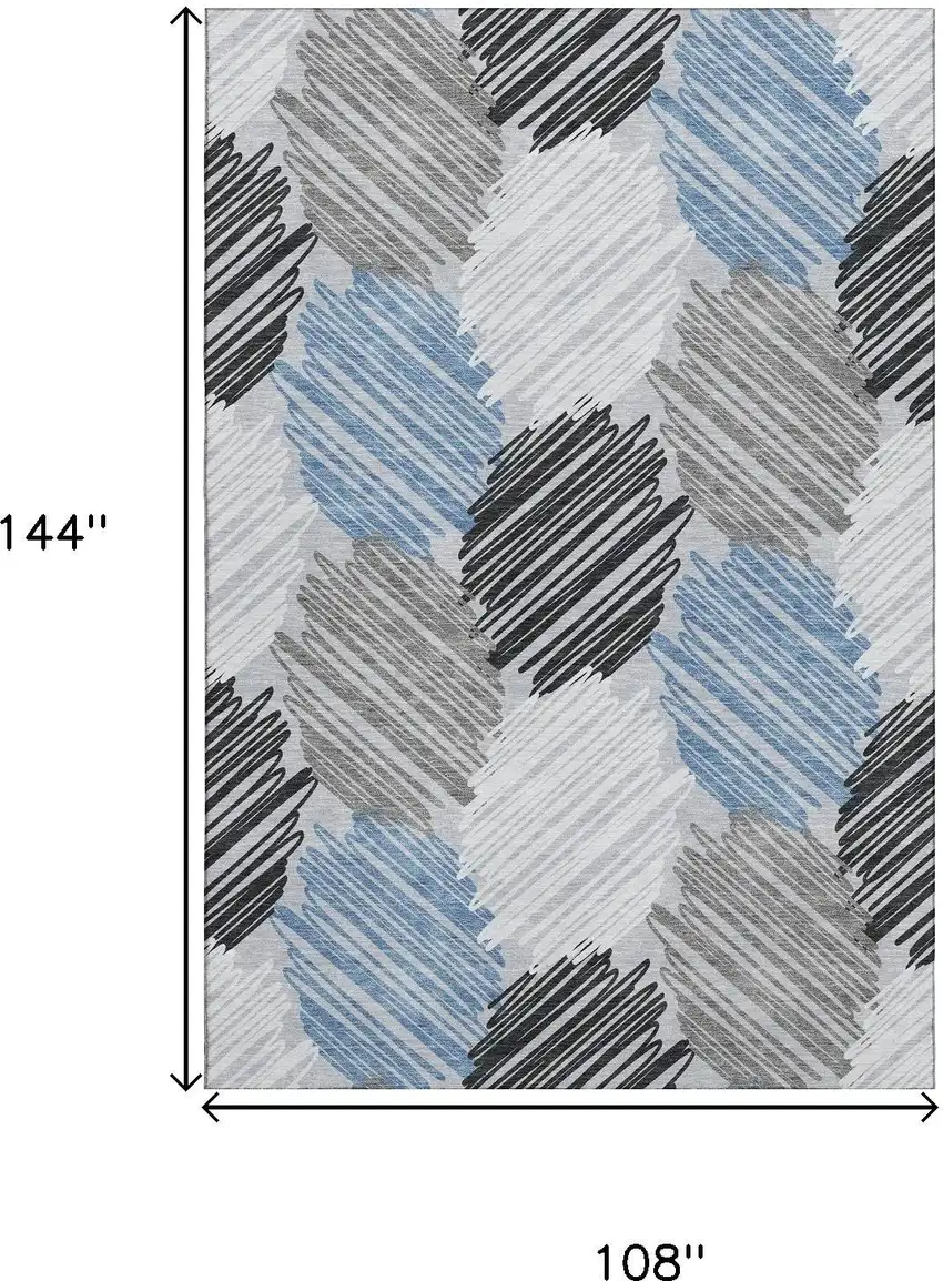 Blue Ivory And Gray Geometric Washable Area Rug With UV Protection Photo 9