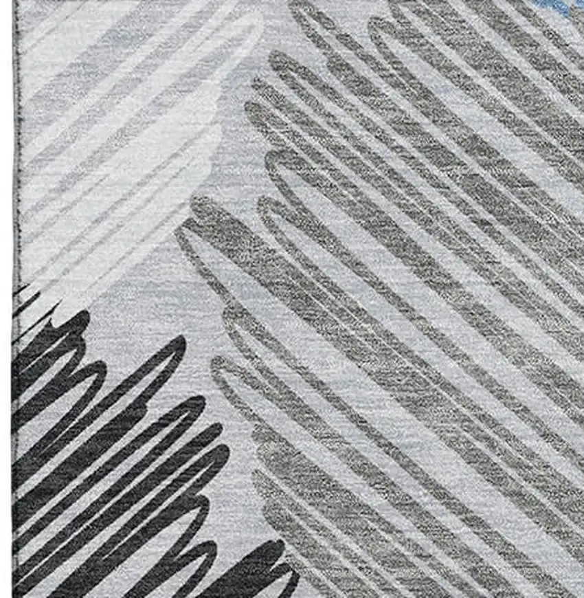 Blue Ivory And Gray Geometric Washable Area Rug With UV Protection Photo 4