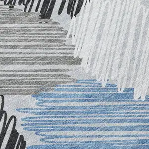 Photo of Blue Ivory And Gray Geometric Washable Indoor Outdoor Area Rug