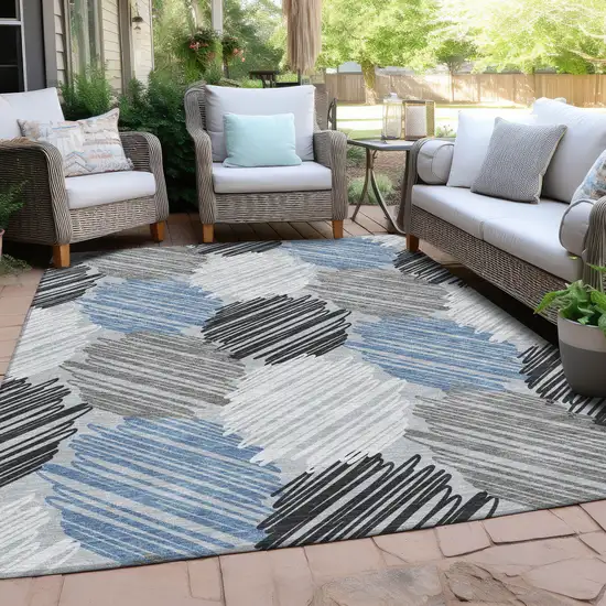 Blue Ivory And Gray Geometric Washable Indoor Outdoor Area Rug Photo 5
