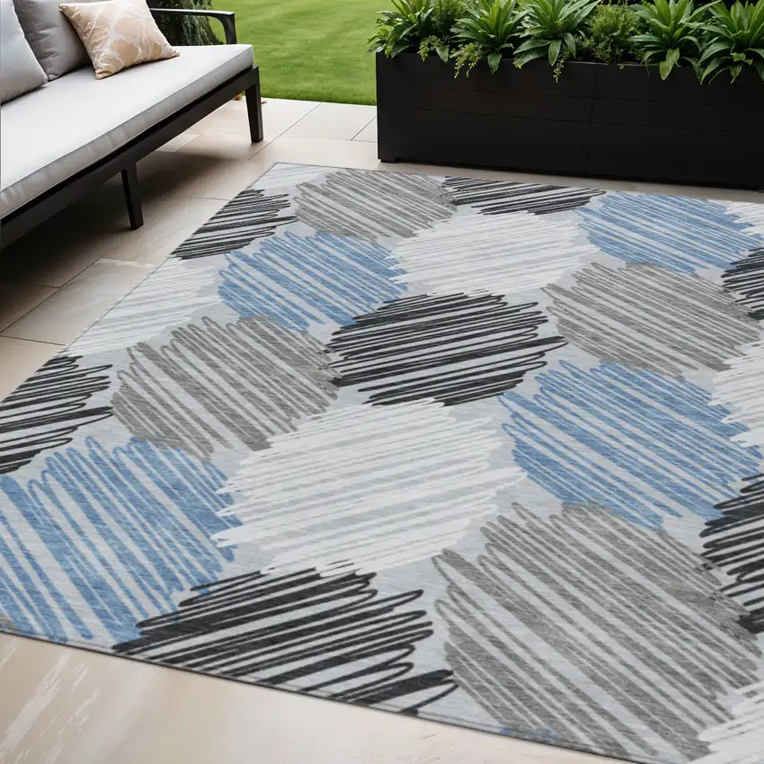 Blue Ivory And Gray Geometric Washable Indoor Outdoor Area Rug Photo 2
