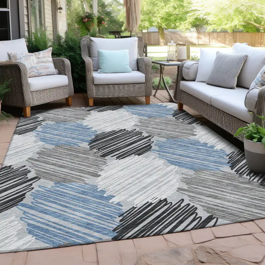 Blue Ivory And Gray Geometric Washable Indoor Outdoor Area Rug Photo 4