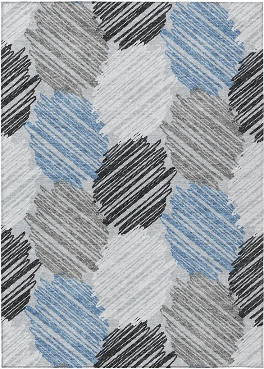 Blue Ivory And Gray Geometric Washable Indoor Outdoor Area Rug Photo 8
