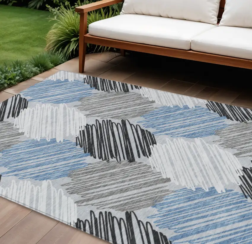 Blue Ivory And Gray Geometric Washable Indoor Outdoor Area Rug Photo 2